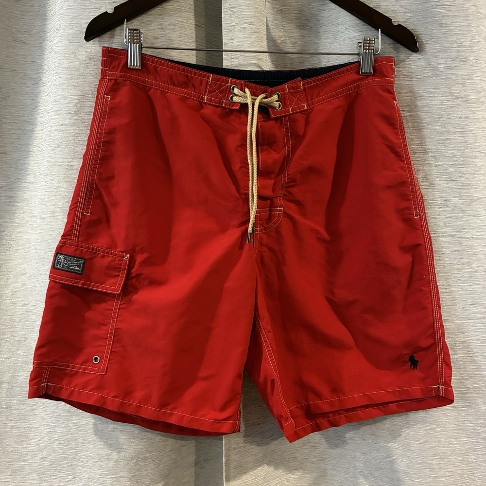 Polo Ralph Lauren Swim Trunks Mens Medium Red Cargo Pocket Board Shorts